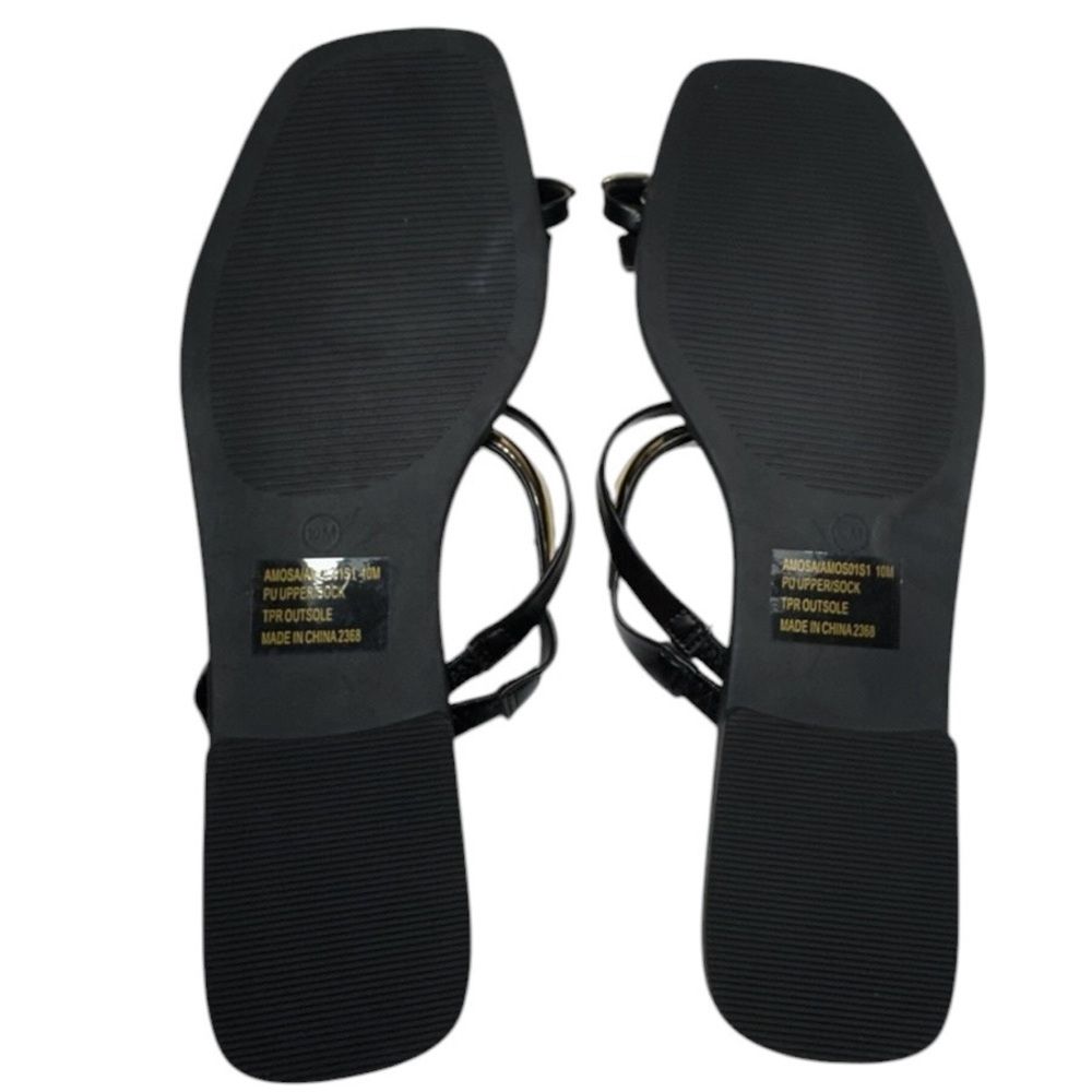 Steve Madden Amosa Black Faux Leather Strappy with Toe Ring Flat Sandals Size 10 - Picture 4 of 9